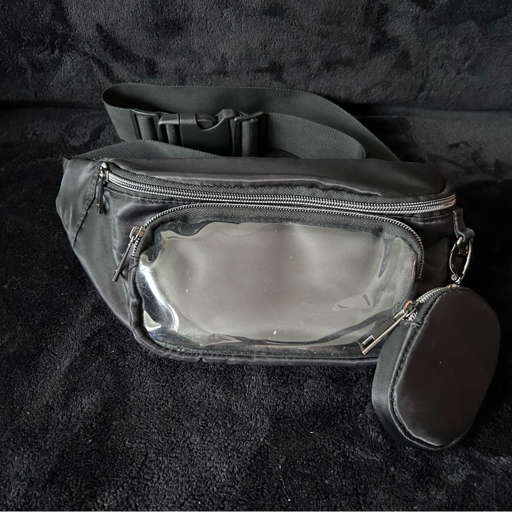Black Clear-Window Crossbody Belt Bag with Detachable Coin Pouch - Unbranded